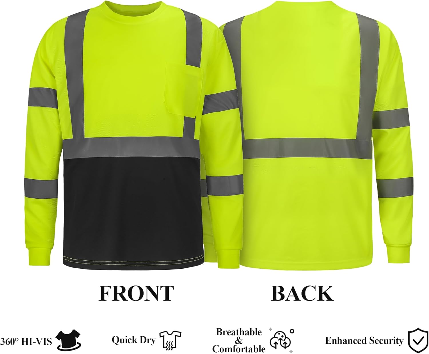 High Visibility Safety Shirts for Men, Hi Vis Class 3 Long Sleeve Reflective Construction Shirts - Image 3