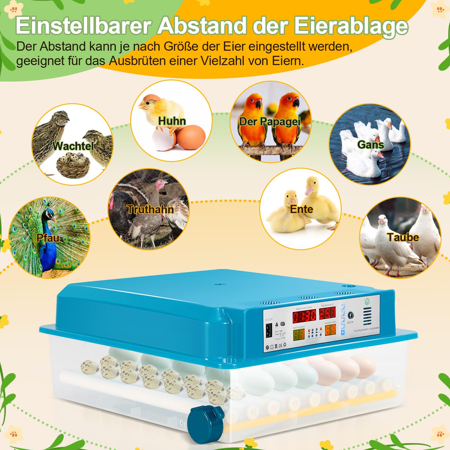 Daromigo Incubadora de 64 huevos, totalmente automática, con control de la humedad y rotación automática de huevos