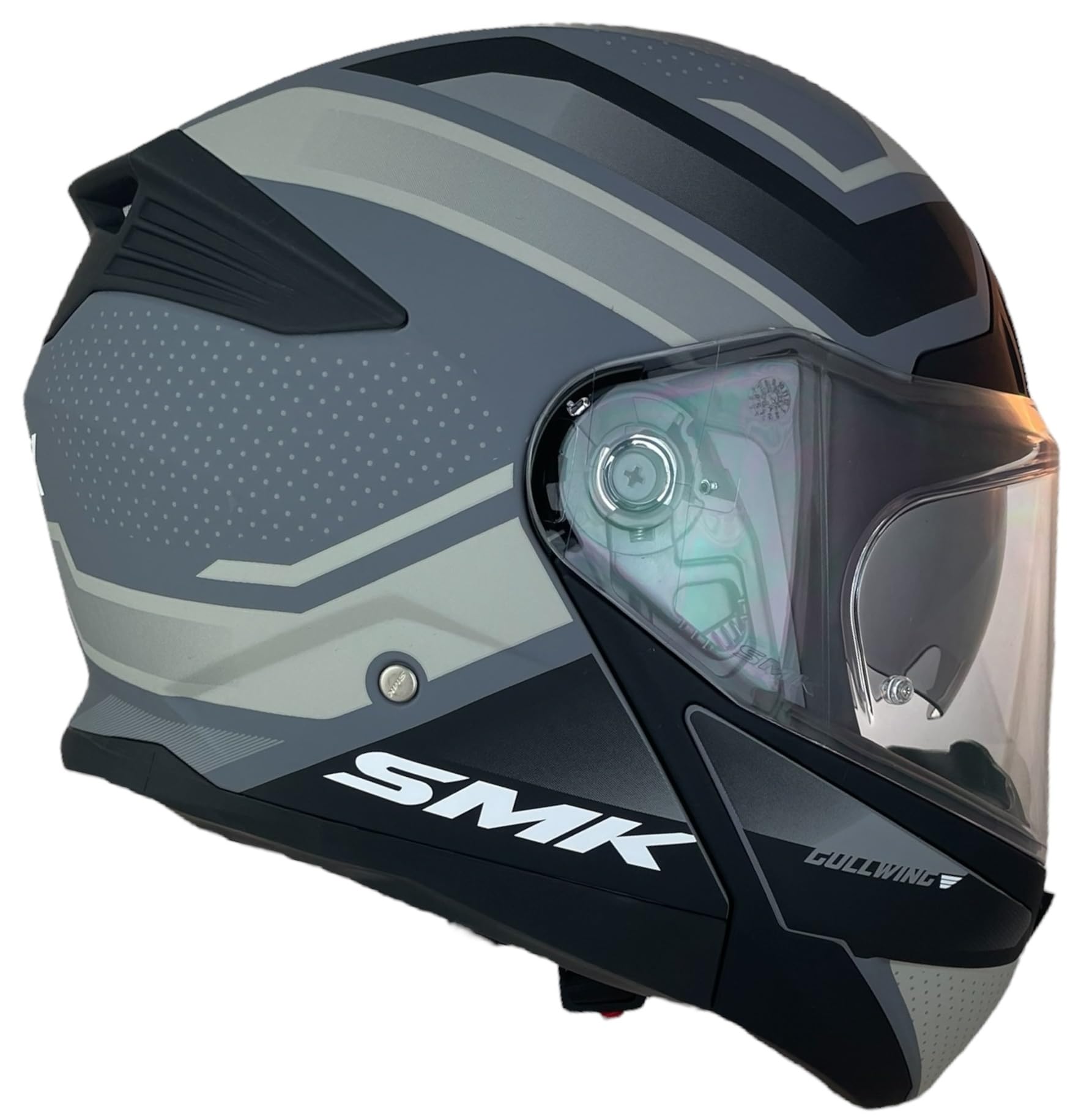 SMK Helmets Casco Modular GULLWING SUPERTOUR Decorado Mate Casco Modular para Motocicleta, Negro y Gris, con Visera Abatible 22.06 (3XL 65/66)
