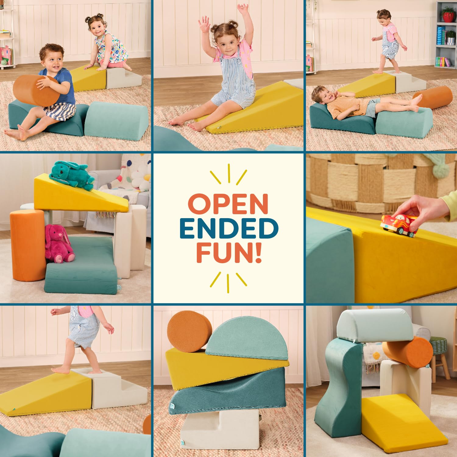 B. toys WonderShapes, Forme sensoriali in Schiuma da Arrampicata | Set da 5 con cilindro, rampa, scala, rampa ondulata e semicilindro; fodere rimovibili lavabili in lavatrice; 12+ mesi