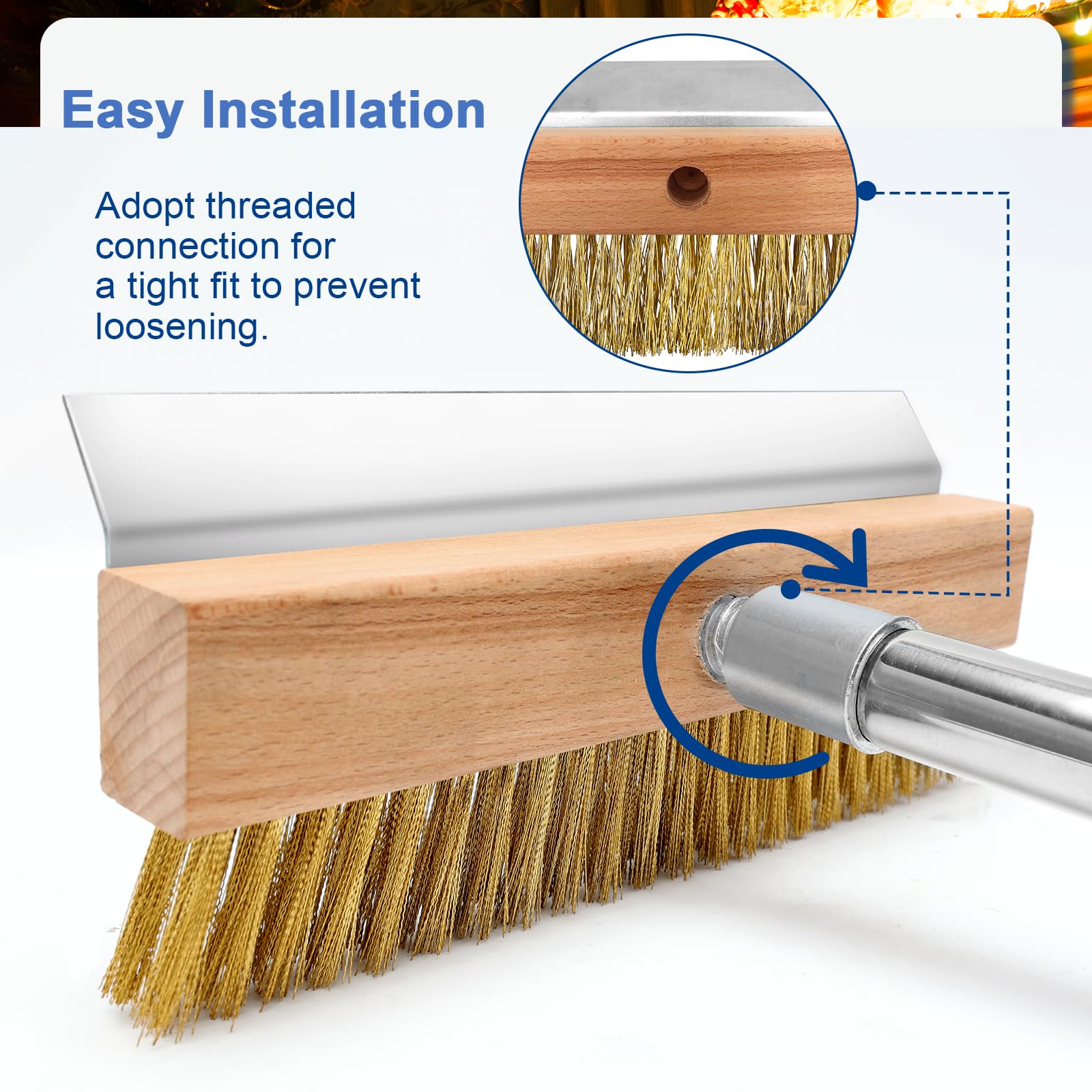 84-168 cm Brosse pour Four A Pizza Détachable en Fil De Cuivre avec Grattoir, 25 cm B 4 cm H en Laiton, pour Le Nettoyage des Fours à Pizza, Fours à Bois Et Fumoirs, Accessoires