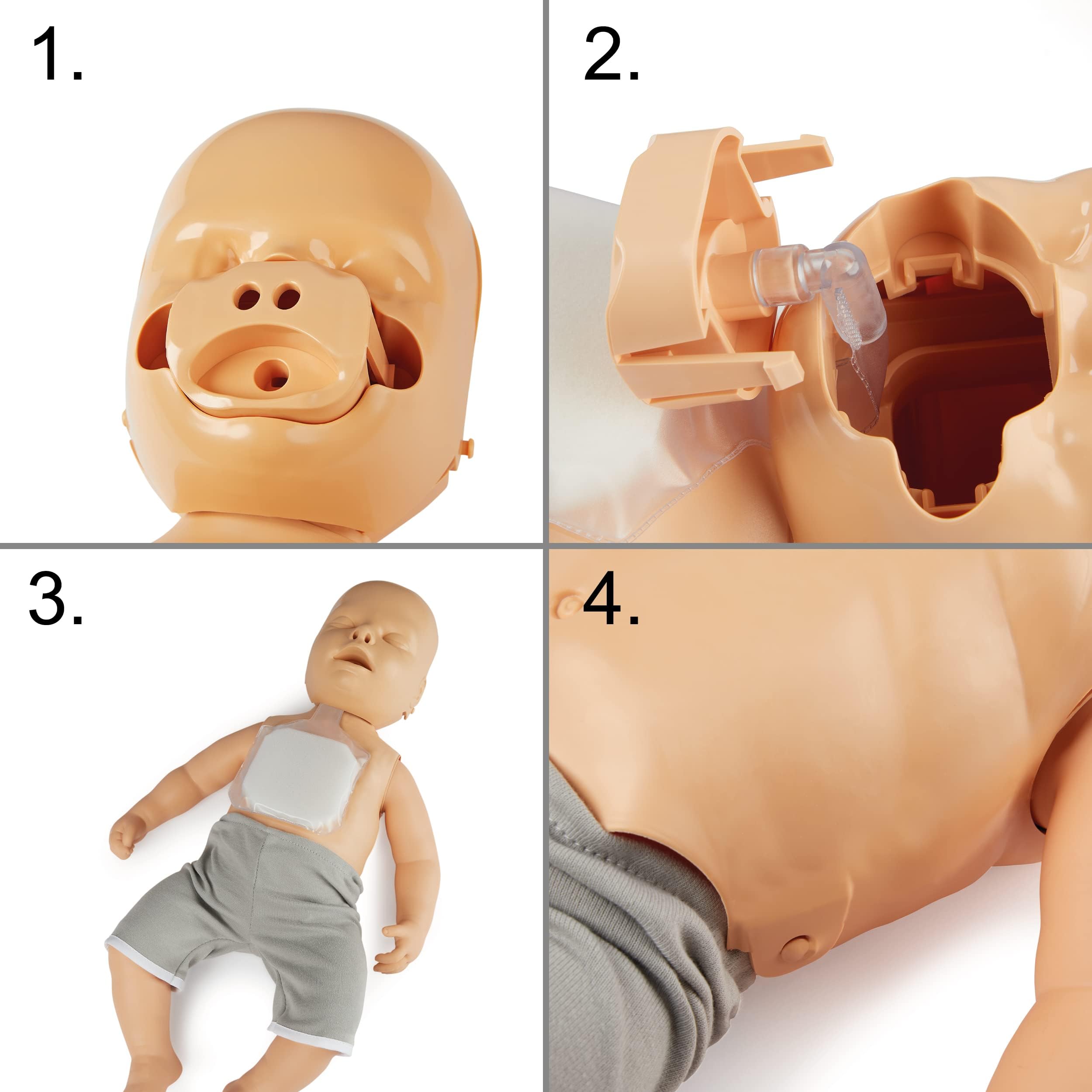PULOX Practi-Baby Reanimationspuppe mit Gesichtsmaske & Tragetasche | Trainingspuppe für CPR- und HLW-Schulungen, inklusive 4 Luftbeuteln für realistische Übungseinheiten