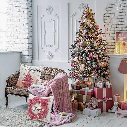 Miniatura 7 de 4 fundas de almohada de Navidad de 18 x 18 pulgadas, fundas de almohada de color oro rosa, fundas de almohada con diseño de árbol de Navidad, fundas