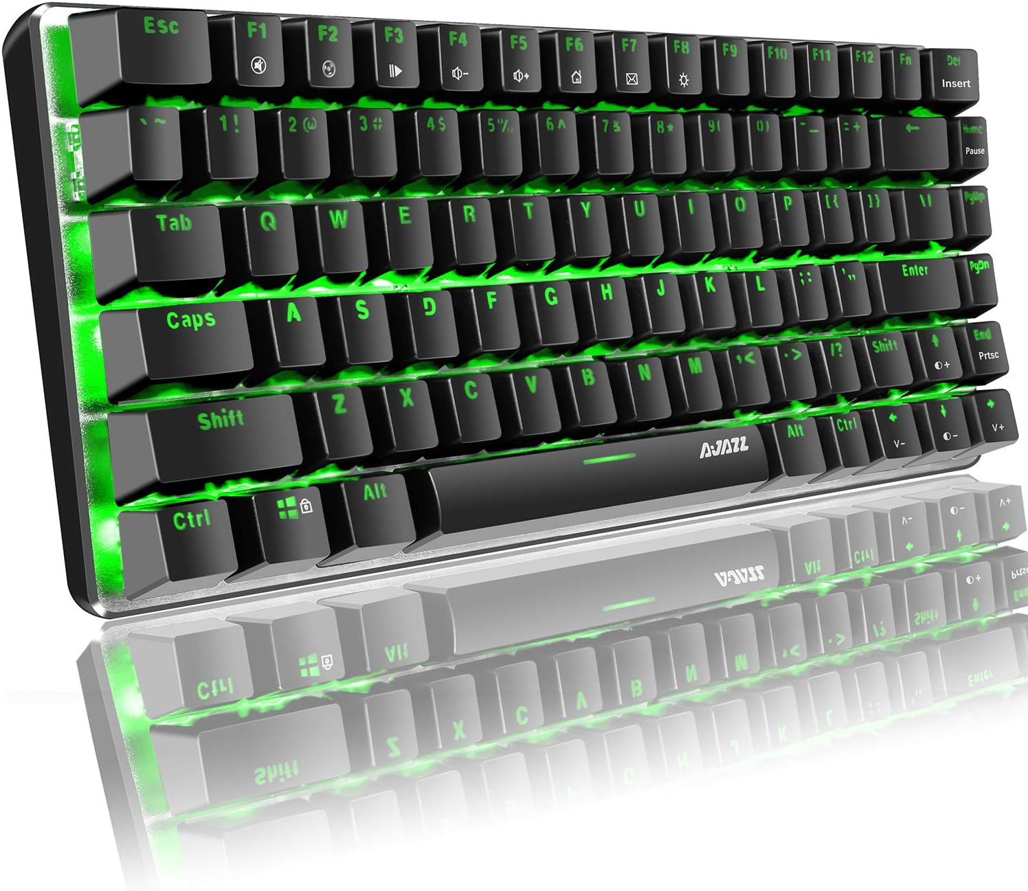 Mechanical Keyboard, AK33 Green LED Backlit USB Cable Gaming Mechanical Keyboard, 82 key Compact Mechanical Gaming Keyboard with Anti-ghosting Keys for Gamers, Typists (Blue switch, Black)
