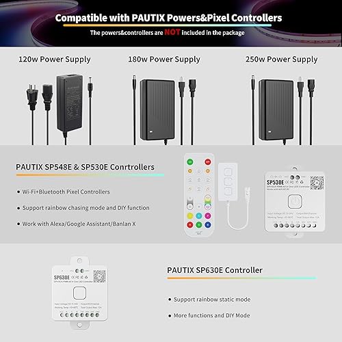 Miniatura 6 de PAUTIX Tira de luz LED RGB Smart IC COB direccionable de 24 pies24.6 ft, 720 LEDsm con certificación UL de 24 V, tira de luz de cinta flexible