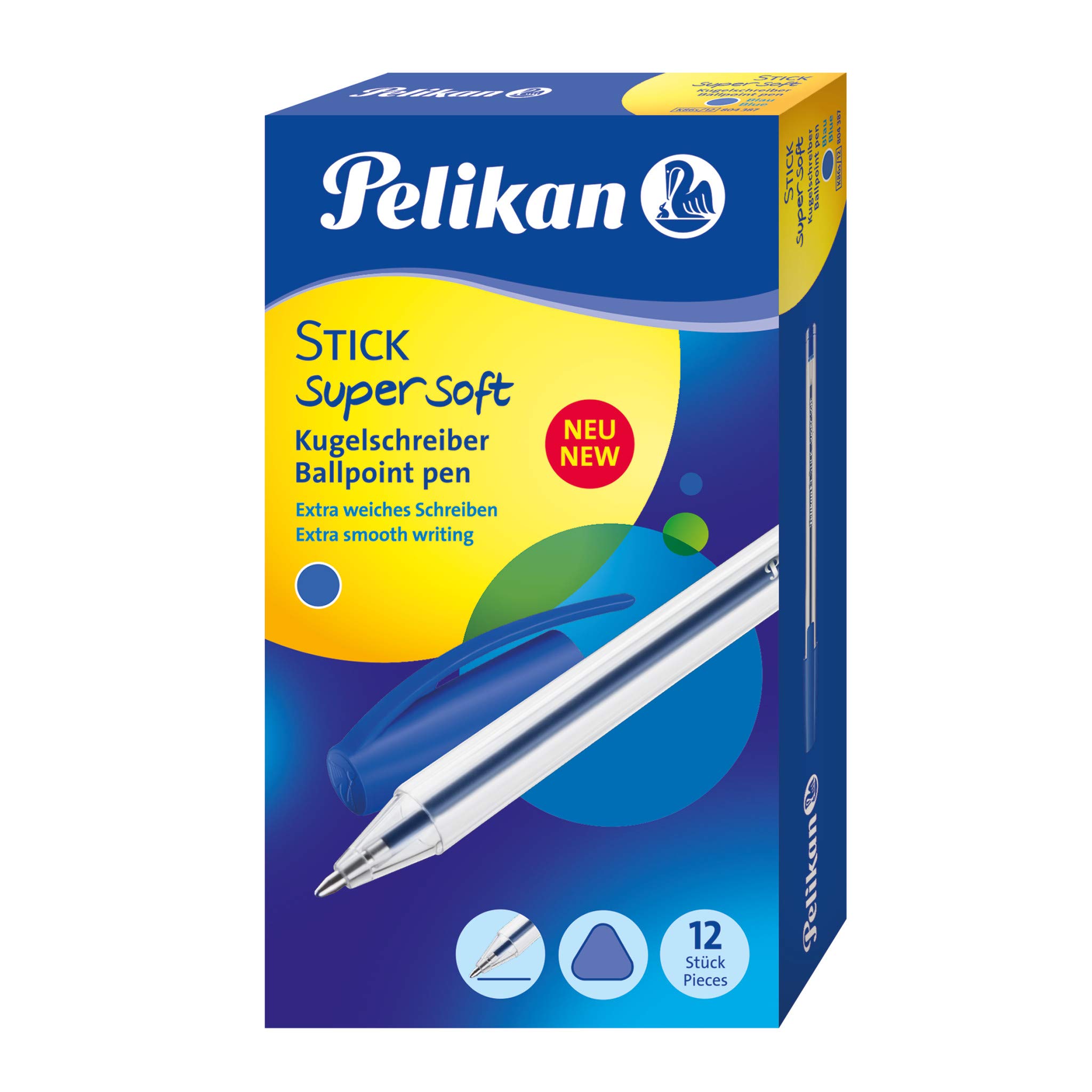 Penna A Sfera Pelikan Stick Super Soft – Confezione Da 12 Pezzi, Colore Blu, Impugnatura Ergonomica Triangolare