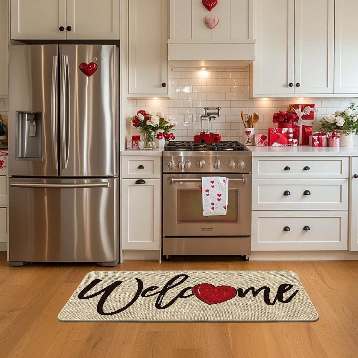 Artoid Mode Welcome Love Heart Valentine's Day Doormat, Home Decor Low-Profile Runner Rug Door Mat for Indoor Outdoor 24x59 Inch