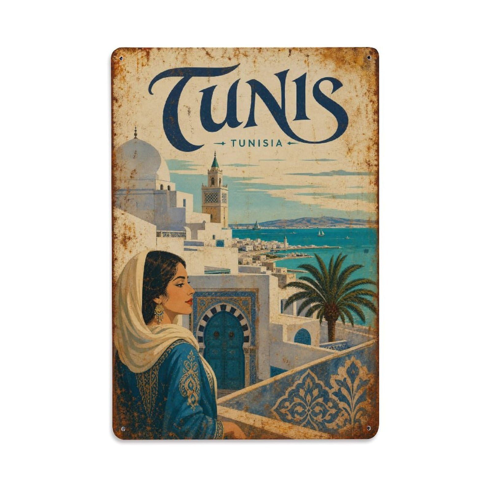 Gead 8X12inch Style Travel Vintage Tunisia Tunis Metal Tin Sign