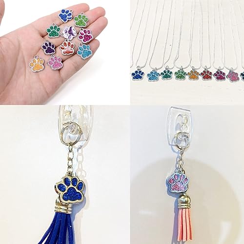Miniatura 8 de Honbay 20 colgantes de aleación esmaltada con purpurina de oso cachorro y gatito, lindos animales, mascotas, gatos, perros, huellas de patas,