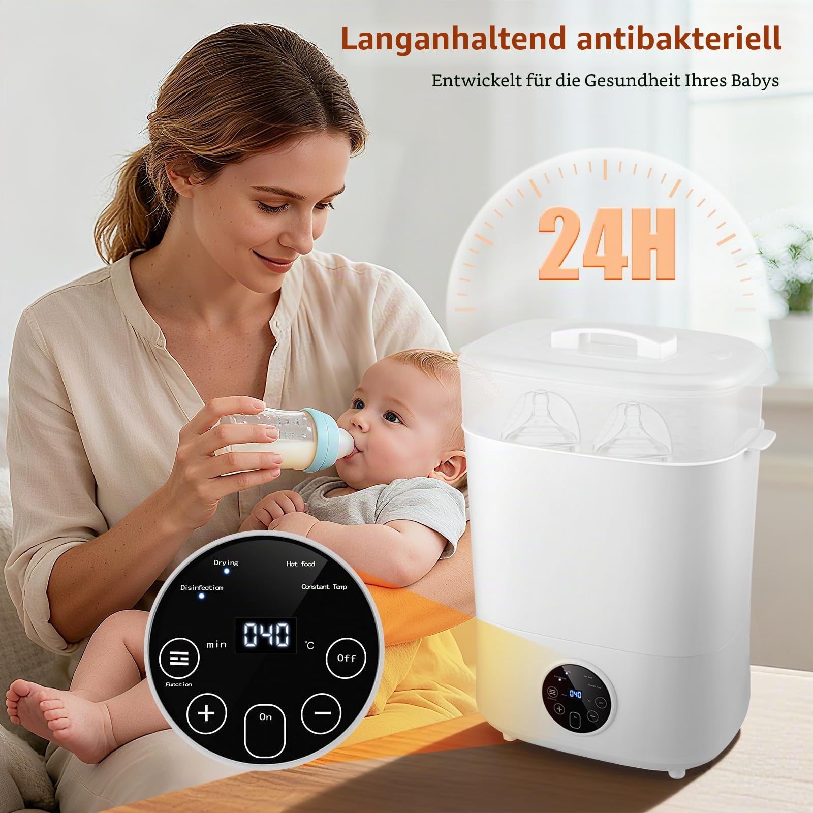 Sterilisator für Babyflaschen, Flaschen Sterilisator Baby | 5-in-1: Sterilisieren, Trocknen, Auto-Sterilisieren&Trocknen, Essen Aufwärmen, Flaschen Warmhalten | 8 Flaschen Kapazität, 24h Keimschutz