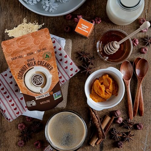 Miniatura 3 de Crema vegana para café con especias de calabaza, sin lácteos, sin OMG, sin gluten, cremosa, deliciosa y fácil, hecha de leche de coco en polvo de