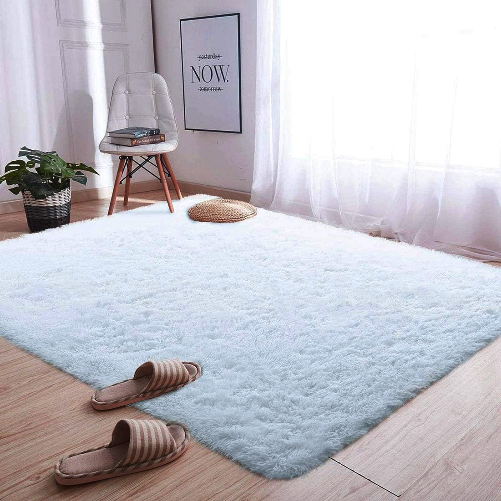 Tapis doux chambre et salon moderne blanc 70x185 cm shaggy