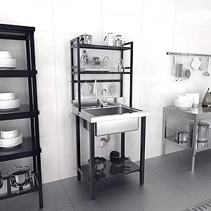 VINGLI Freestanding Utility Sink With Faucet & Shelf - Laundry Tub For Garage, Basement (White)