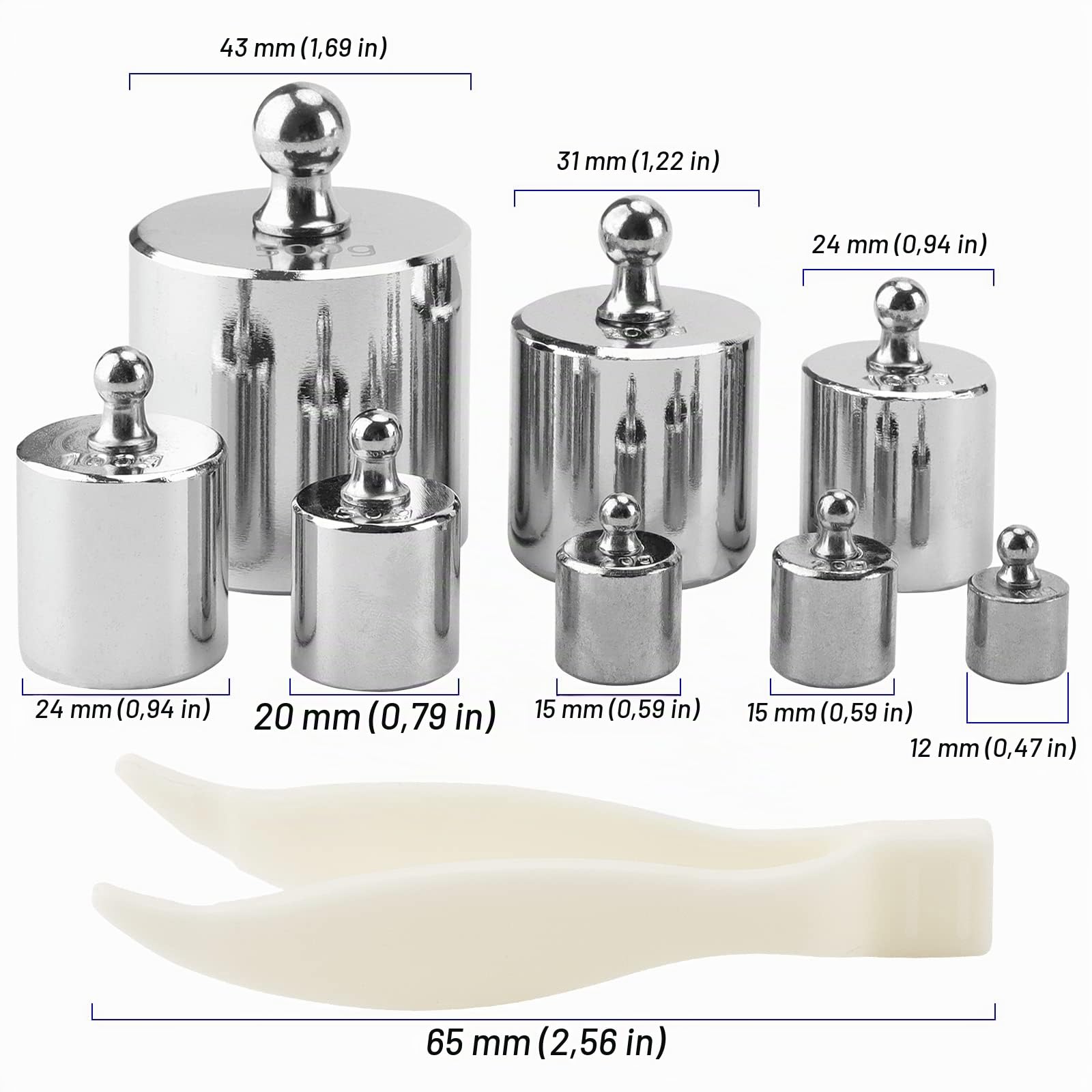 Lot de 8 poids d'étalonnage M2, 1 kg, poids d'étalonnage, 10 g, 20 g, 50 g, 100 g, 200 g, 500 g, poids en acier de précision avec pincettes, pour balances numériques, laboratoire, passe-temps