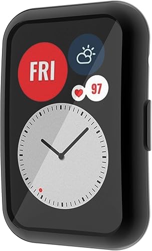 Miniatura 4 de Funda protectora compatible con Huawei Watch Fit 2, protector de pantalla ultra fino y suave chapado en TPU de cubierta completa (negro)