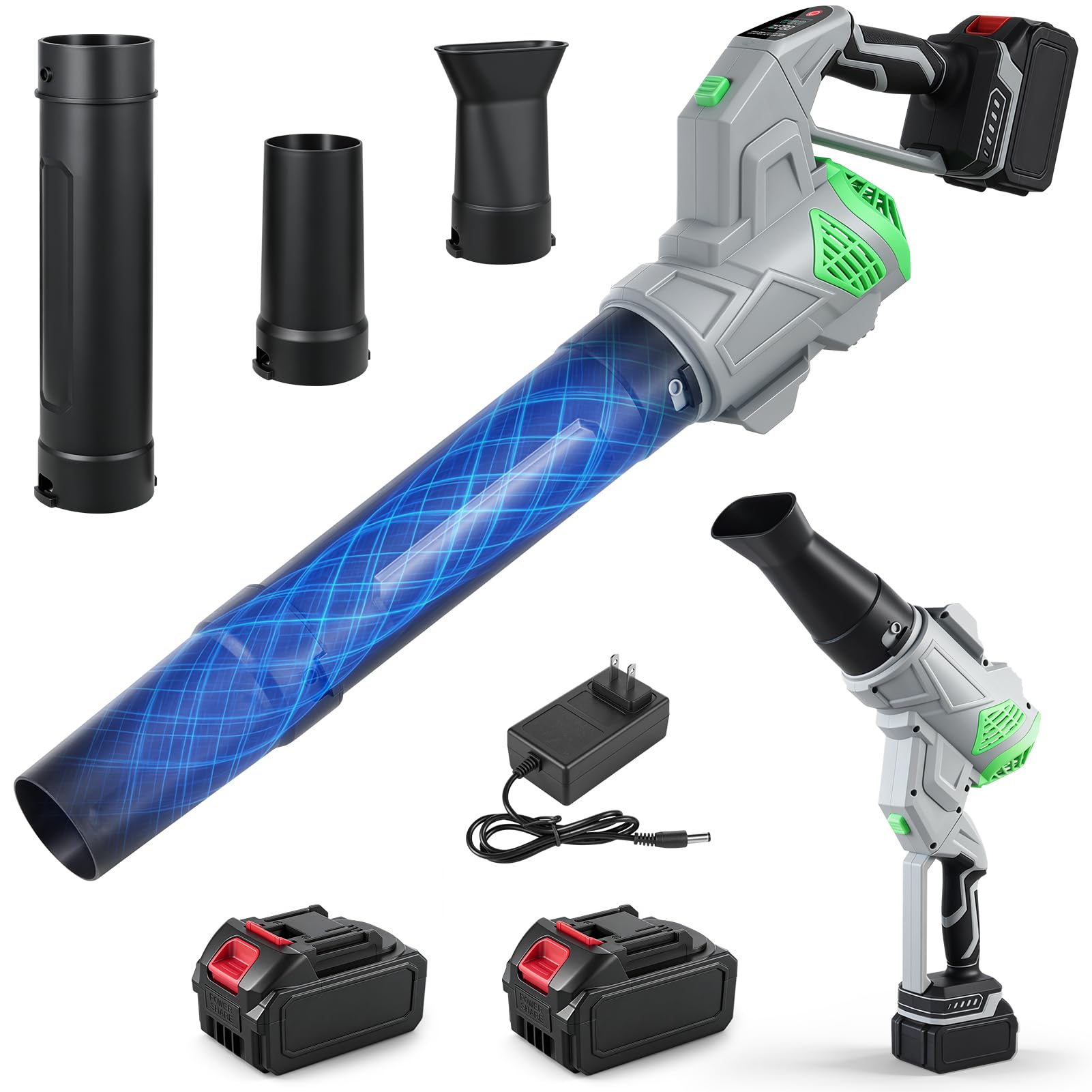 Cordless Leaf Blower, Battery Leaf Blower Handheld Garden Blowers, 2×3.0Ah Batteries&Charger, 3 Speed Brushless Electric Blower 31000RPM, 180° Rotating Handle, 180MPH 535CFM for Patio Lawn Snow Debris