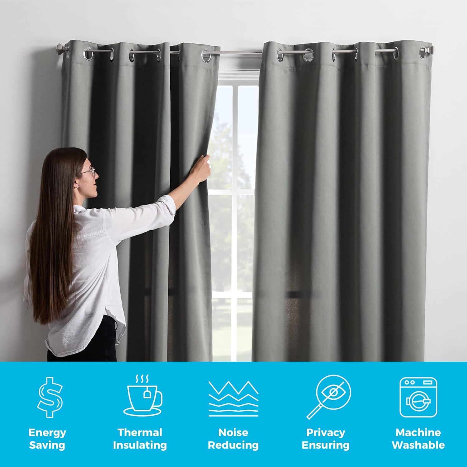 Linenspa 85% Blackout Curtain 2 Panels Set - Gray Curtains 108 Inch Length - Thermal Insulated, Noise Reducing - Dorm Room Essentials, 52 x 108