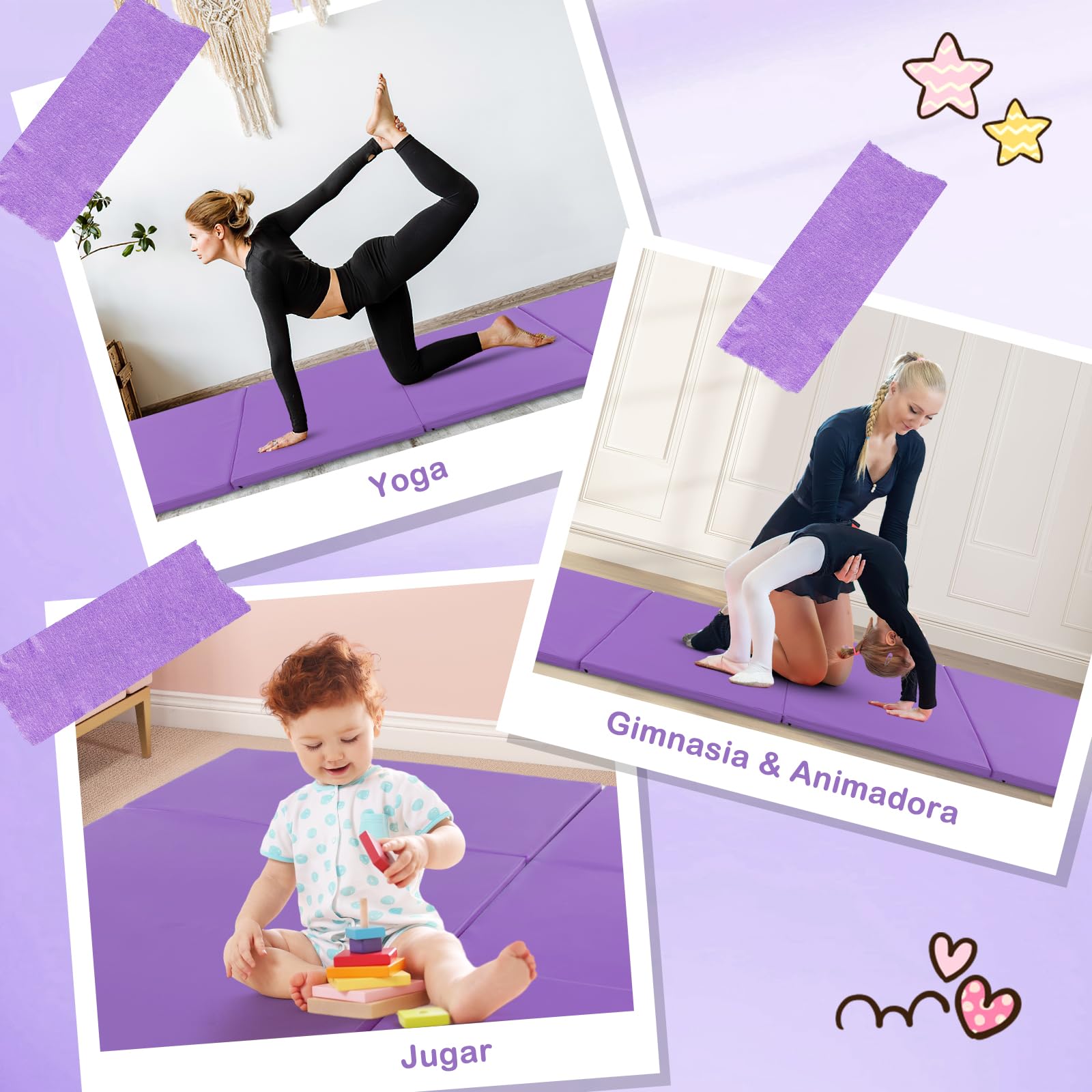 GYMAX Gymnastikmatte faltbar, tragbare Trainingsmatte mit Griffen & Klettverschlüssen, Weichbodenmatte, Turnmatte für Yoga, Gymnastik & Kampfsport, 300 x 117 x 5 cm