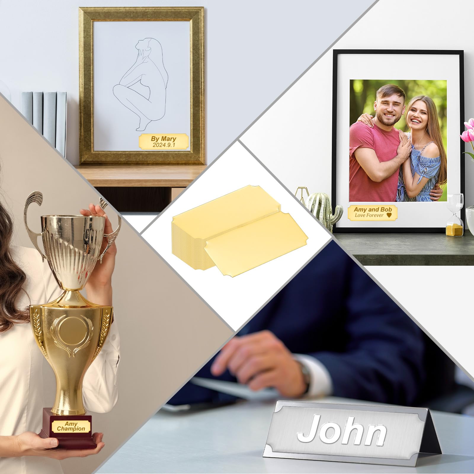 PATIKIL Gravierte Namensschilder 36 Stück 15.2 x 6.3 cm Bilderrahmenschild Kunstetikett Personalisiertes Namensschild Trophäenplakette Mit Klebebeschichtung Für Lasergravur DIY Bastel