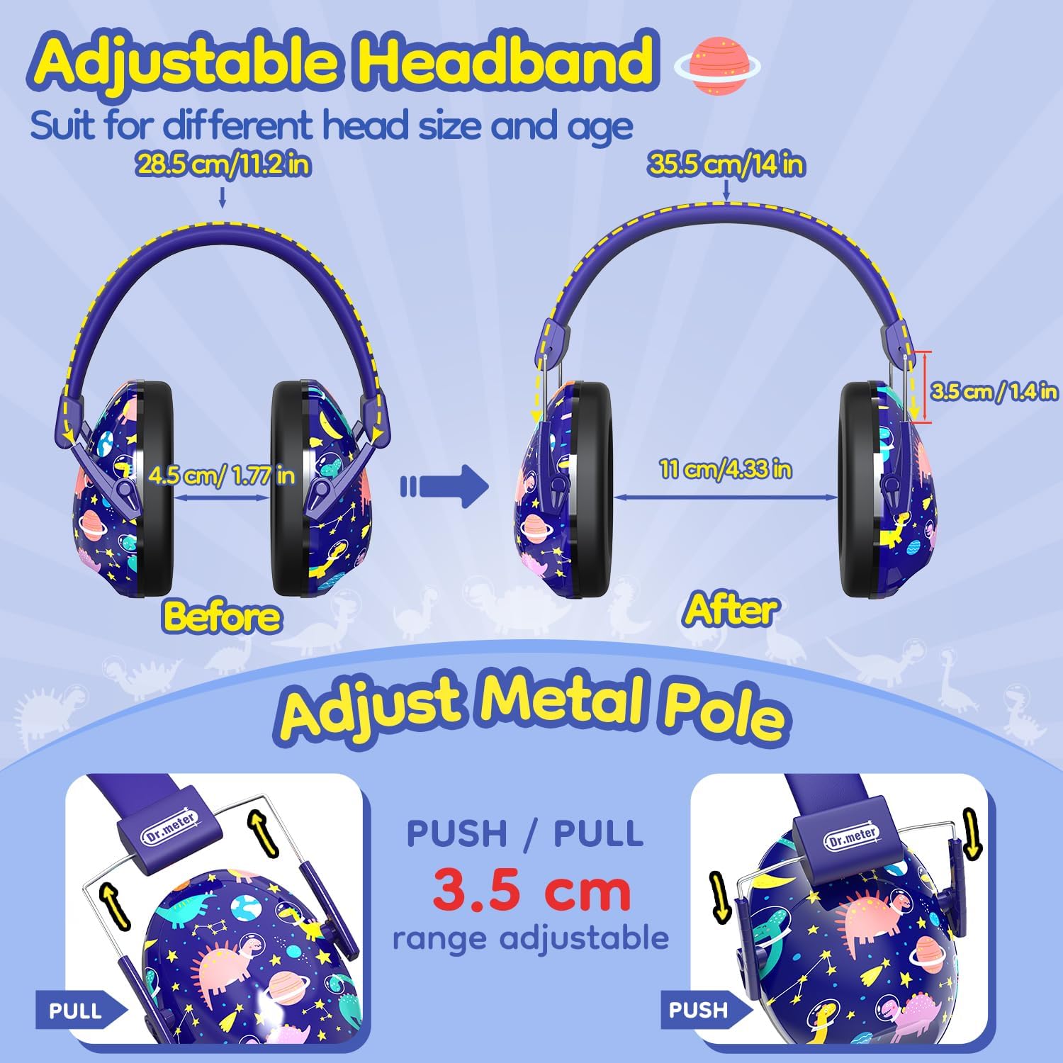 Noise Cancelling Ear Muffs, Pink +Blue Noise Cancelling Headphones for Kids with Adjustable Head Band, Hearing Protection Earmuffs for Monster Jam, Football Game, Concerts, Air Show