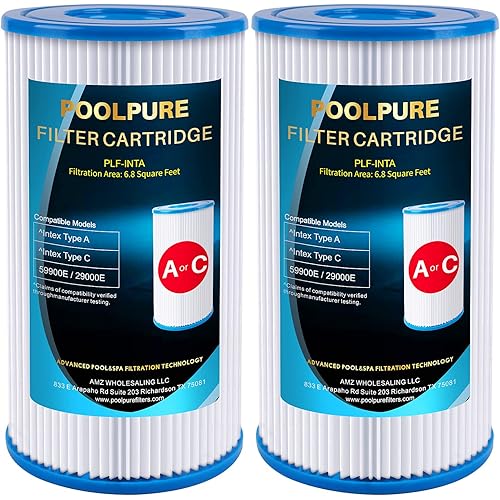 POOLPURE Replacement Filter for Type A or C, Compatible with Intex 29000E/59900E, Easy Set Pool Filters, Summer Escapes or Summer Waves Above Ground Pools, Pack of 2