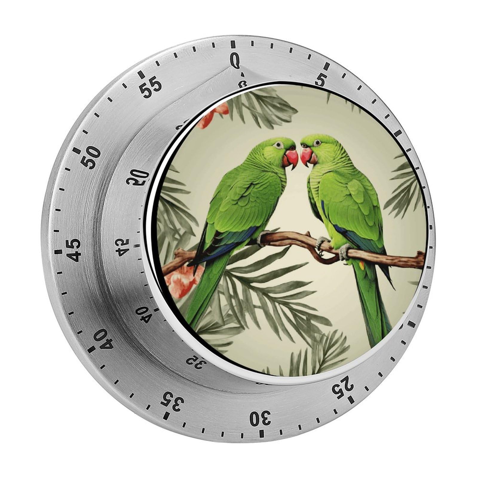 Couple Parrots Olive Timers Adsorbable Stainless Steel Kitchen Timer Loud 60 Minute Visual Timer Portable Manual Countdown Timers Alarm Clock Time Management Tool for Home Work
