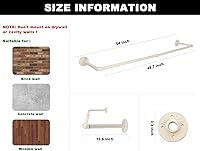 Vista 14 de Perchero de pared de 48 pulgadas, barra de ropa industrial de hierro con estante superior (tabla de madera no incluida)