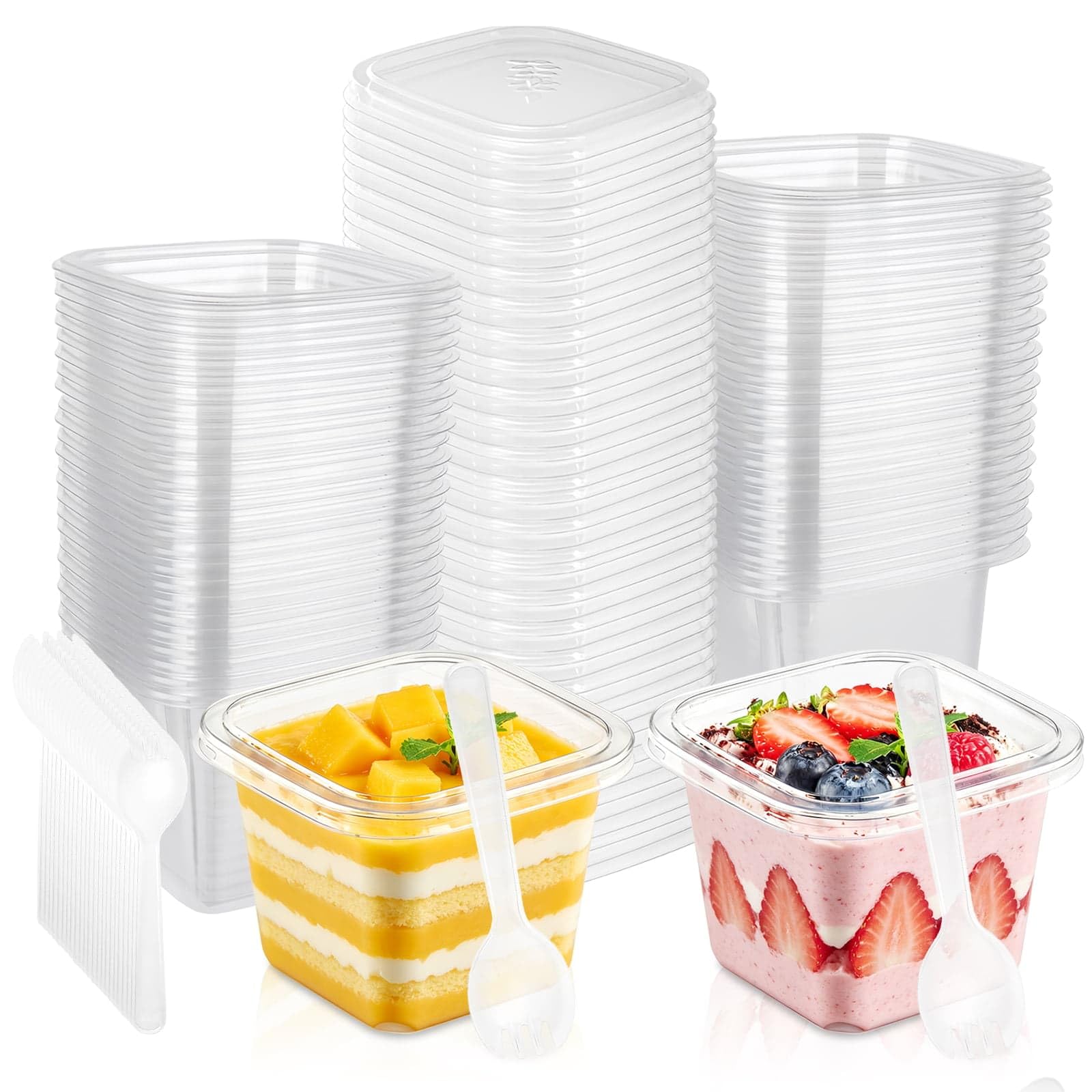 Dessert Cups 360ML/12OZ Reusable Clear Square Dessert Bowls Serving Bowls