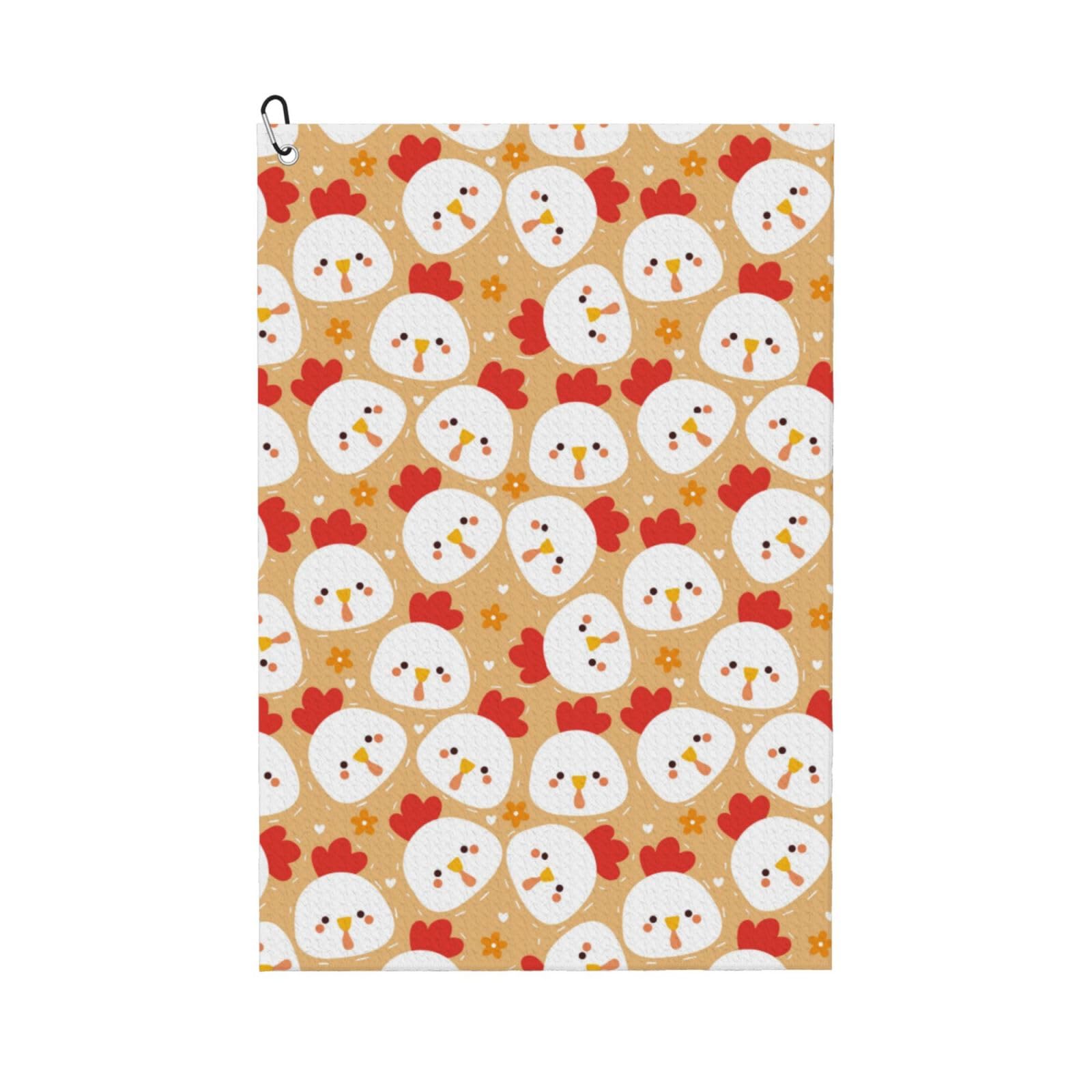 AOOEDM Cartoon Chicken Print Golf Towel with Carabiner Clip Absorbent Microfiber Golf Towel for Cleaning Golf Ball Club Putter Iron for Golf Bag Trolly Belt Loop 16" X 24"