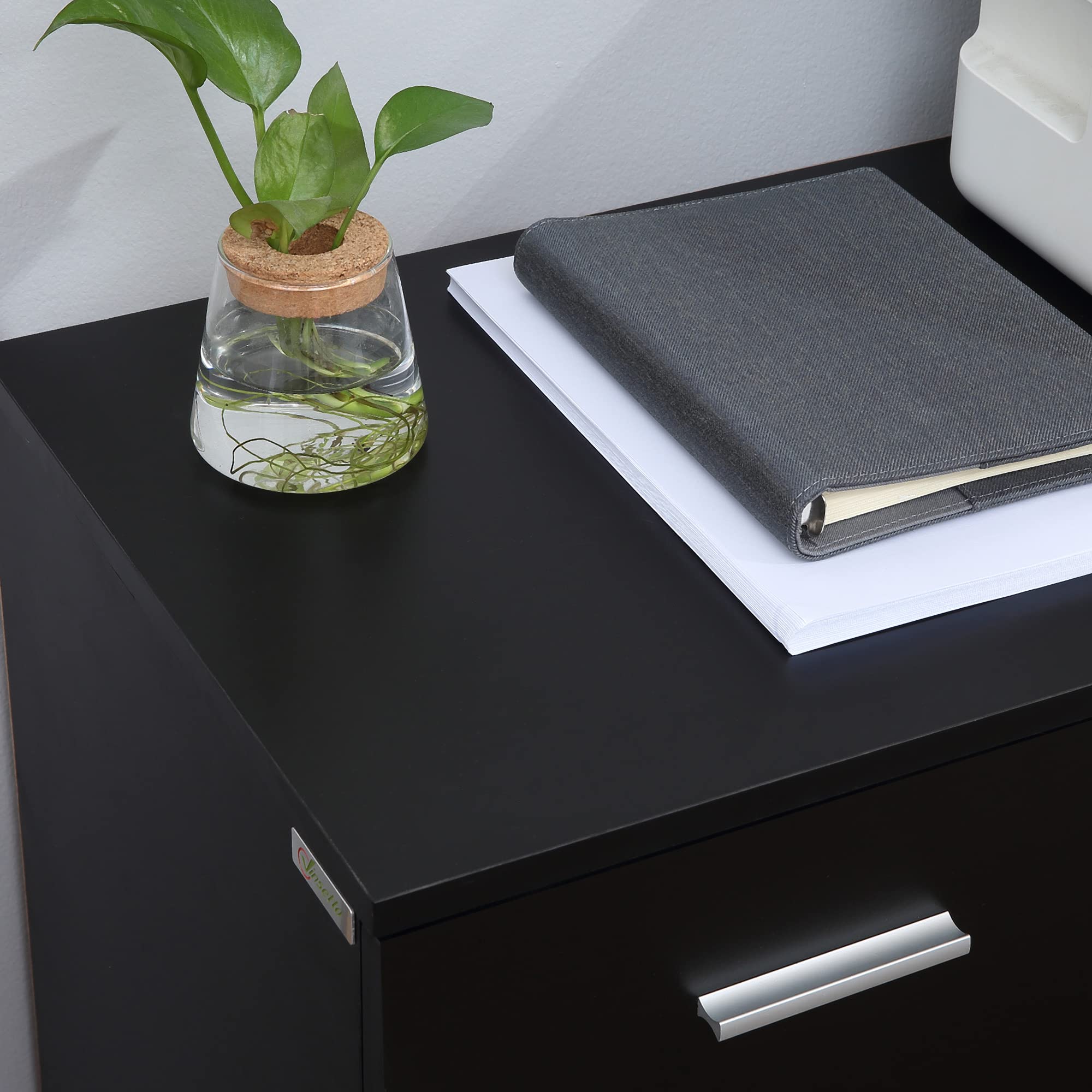 Vinsetto Armadietto Multifunzionale per l'Ufficio con Ruote a 360°, per Stampanti e Fascicoli, in Legno Nero 100x40x71cm