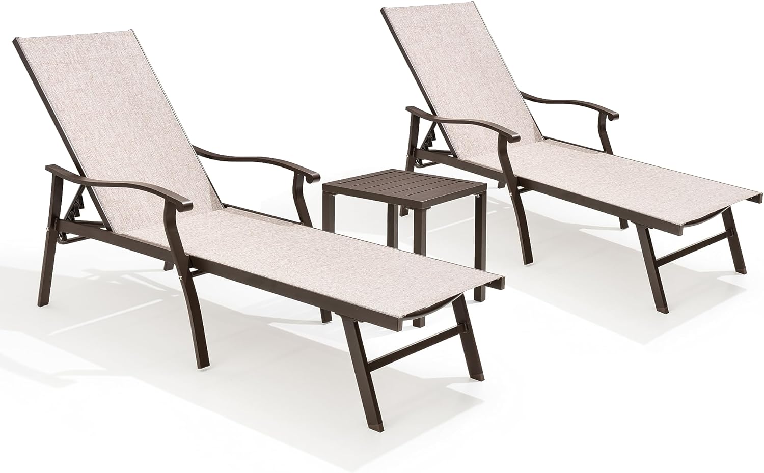 Crestlive Products Outdoor Chaise Lounge Chairs Set of 2 with 5 Position Adjustable Backrest & Wheels, All Weather Aluminum Lounger for Patio, Beach, Yard, Pool (Neutral)