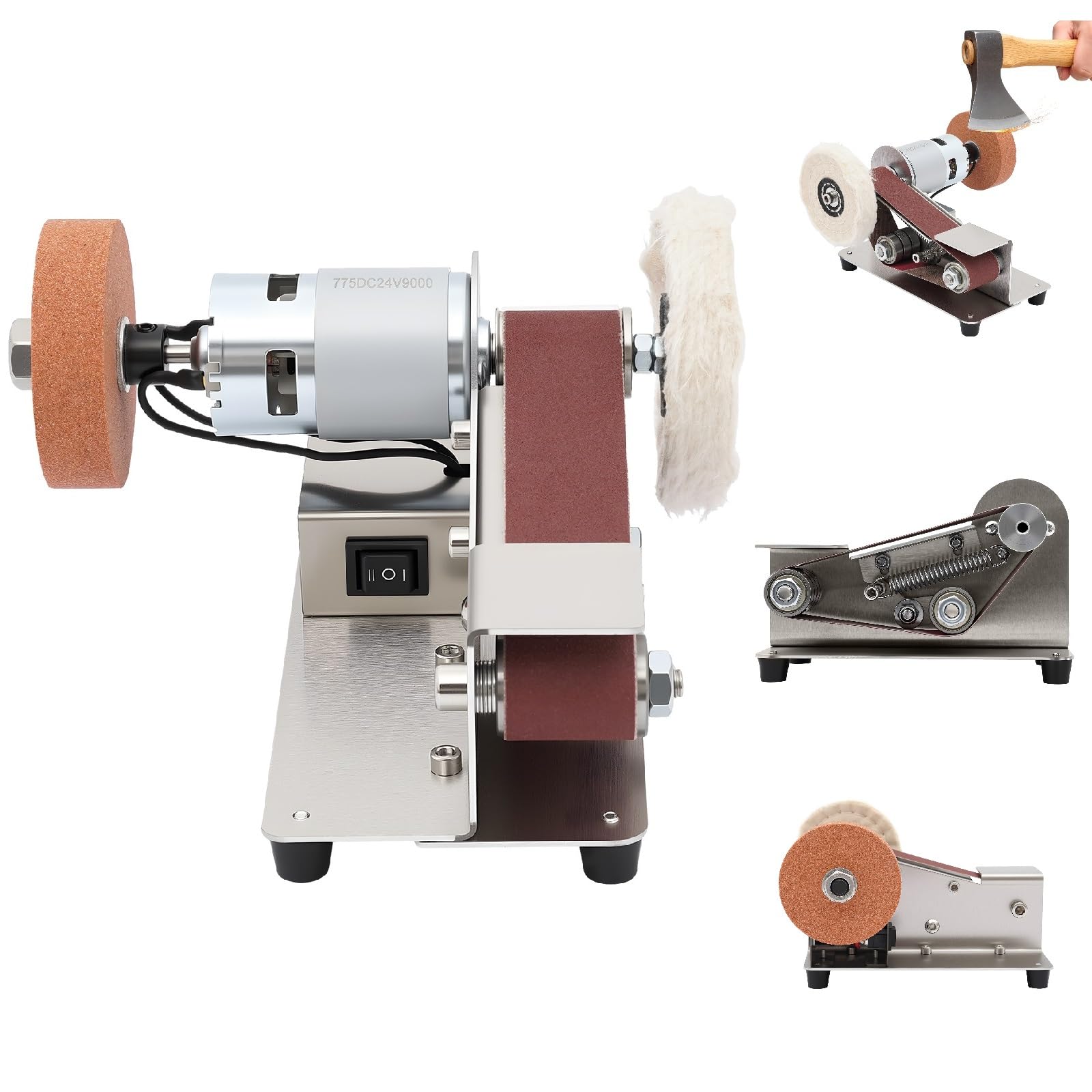 Lijadora de cuchillo, 150 W, 7 marchas, minilijadora de banda con 20 bandas y protección contra el polvo, 1-45°, motor 775, 9000 rpm, acero inoxidable, cuchillo para madera, metal, bricolaje, afilado