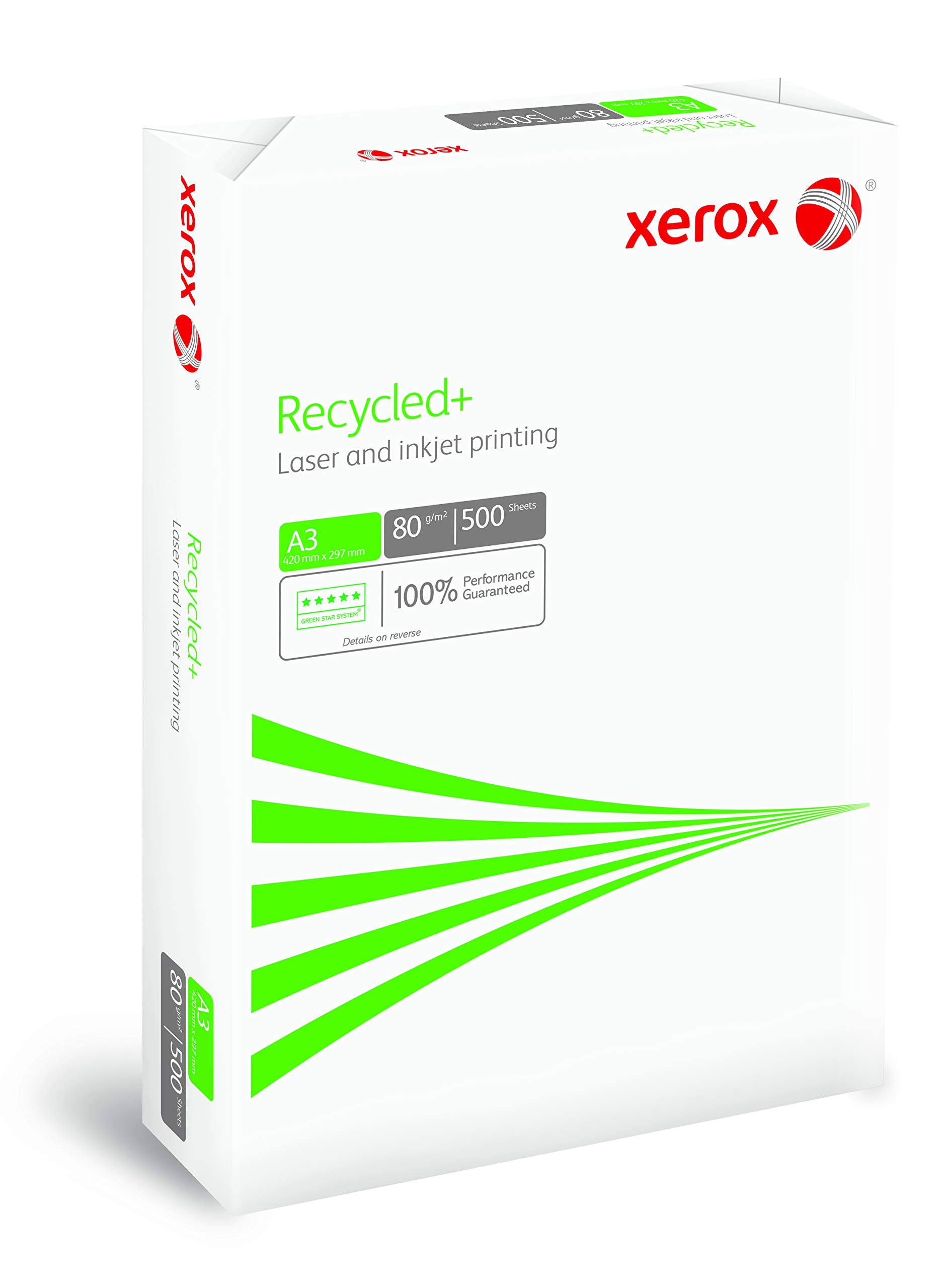 Xerox Recycled+ Papier 003R91913 - DIN A3 80 g/m² - Kopierpapier für Laserdrucker und Kopierer - aus 100% Altpapier - 1 Karton, 5 Pakete, 2.500 Blatt - Blauer Engel zertifiziert