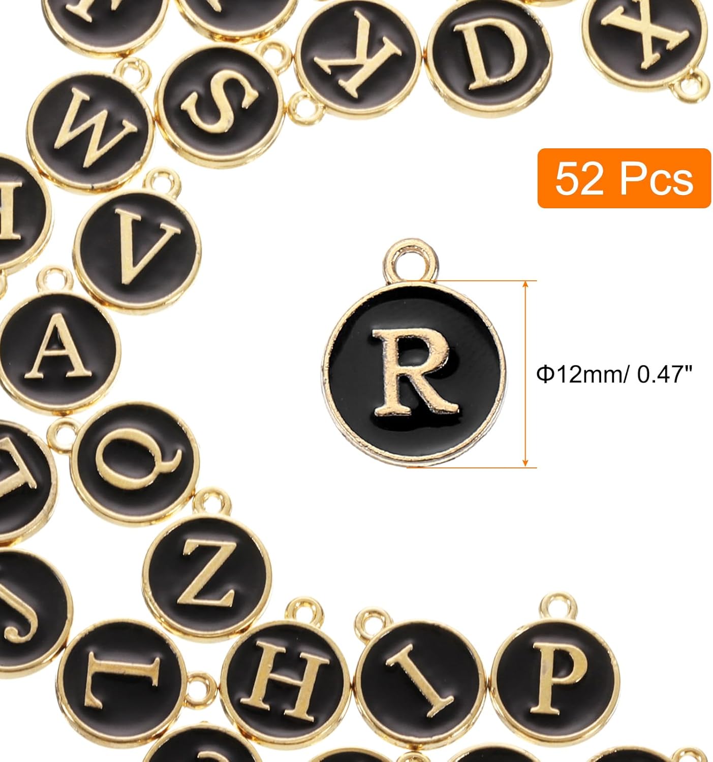uxcell 52pcs Letter Charm, Enamel Letter Pendants, Alphabet R Pendants Double Sided Beads Charm for DIY Bracelet Necklace Pendants Earring Jewelry, Black - Image 2