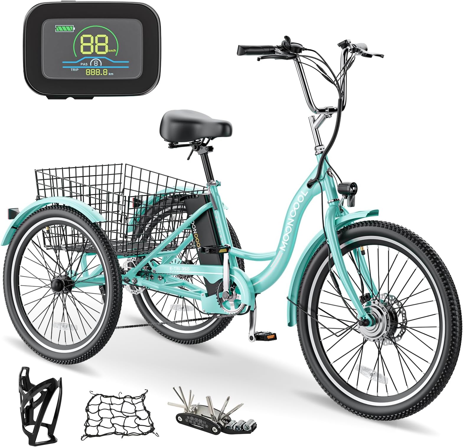 NAIZEA Electric Tricycle Adult Electric Bicycles, 350W 36V Electric Trike, 24" 26" 3 Wheel Electric Bike Ebike E Bicycle with Removable Battery, Motorized Trike with Basket for Women Men