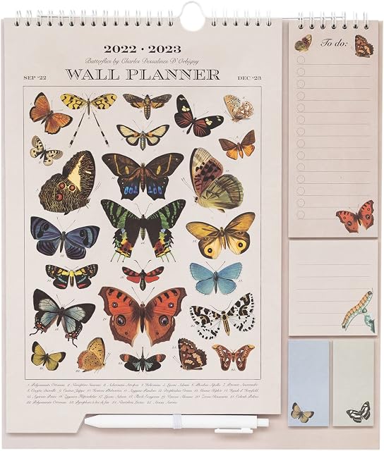 Official Butterflies By Charles Dessalines 2023 Wall Calendar - Monthly Planner 16 Months Sep 2022 - Dec 2023 - 11.8 x 13.4 inches / 30 x 34 cm - Cute Stationery With Stickers / Pen / Shopping List