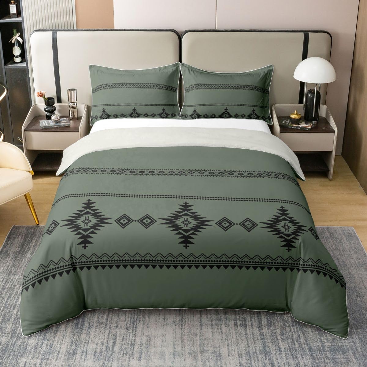 Housse de couette enfant coton hypoallergénique parure de lit vert olive