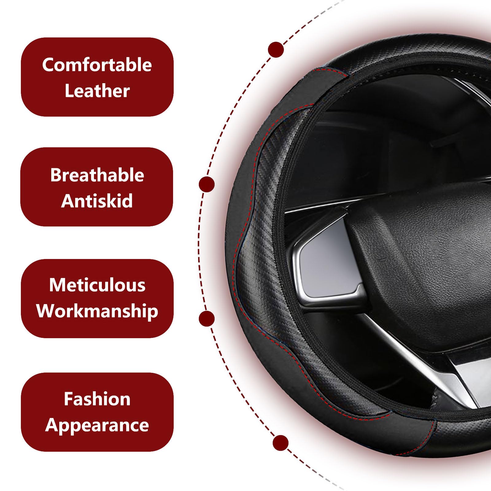 Universal Lenkradbezug Schwarz - Mikrofaser Leder Für 37-39cm Lenkräder