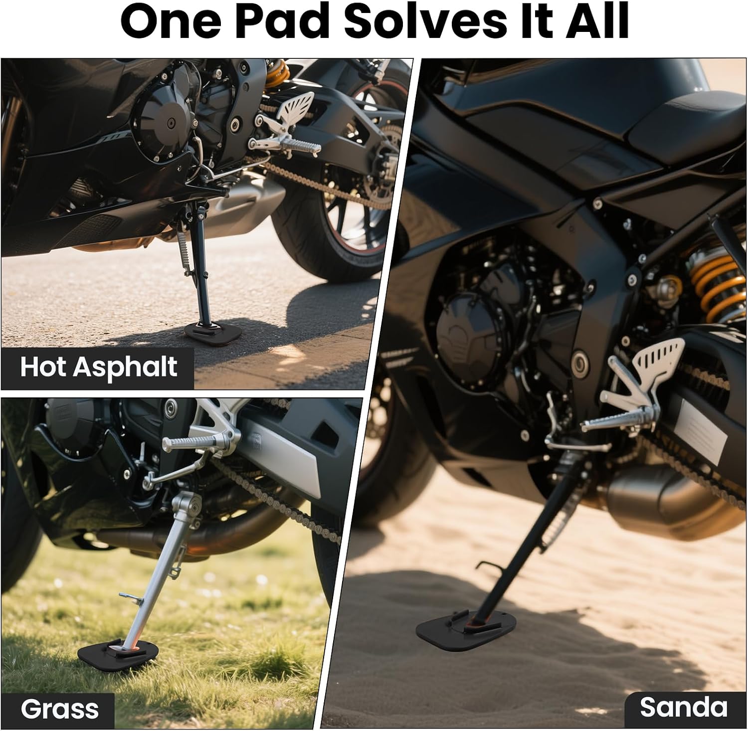 Motorcycle Support Pad Moto Motorcycle Foot Kickstand Support Plate for Preventing Motor Bike Tipping Over (2 PCS Black)