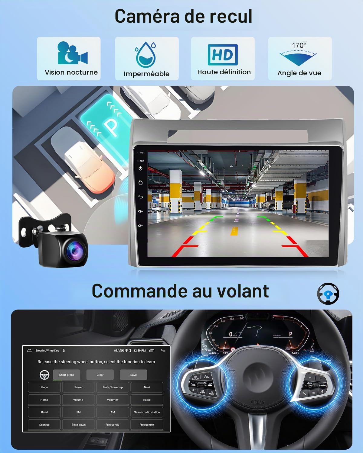 NHOPEEW 2+64G Radio Android 9 Pouces pour Toyota Corolla Verso 2004-2009 - Wireless CarPlay & Android Auto, Navigation GPS, Contrôle du Volant, FM RDS + Caméra de Recul