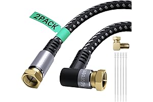 Adoreen 6ft 90 Degree Coaxial Cable - Quad Shielded RG6, Gold-Plated, Nylon-Braided In-Wall Cable