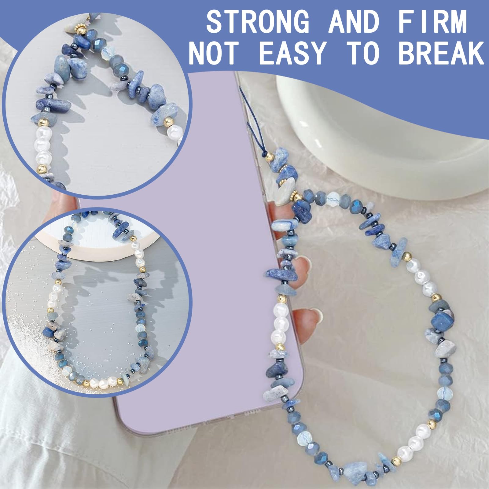Bracelet téléphone Charme de corde, Dragonne perlée, Sangle chaîne fleur de cristal perlée Anti-perdus
