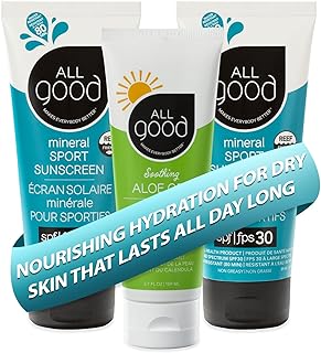 All Good Sport Mineral Sunscreen & Aloe Gel Bundle - UVA/UVB Broad Spectrum SPF 30+, Water Resistant - Includes (2) SPF 30 Sport Sunscreen and (1) Aloe Gel