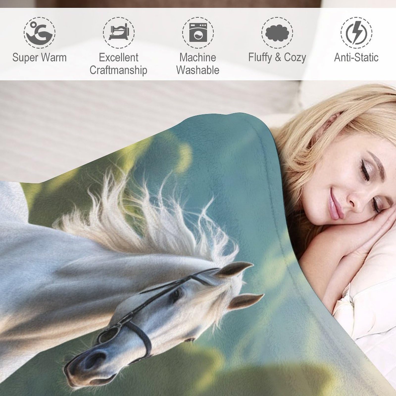 Premium Wohndecke - Pferd Decke Flannel - Extra Weiche TV- Decke Vier Jahreszeiten Wohndecke Dicke Couchdecke Für Bett/Sofa （180×200cm）