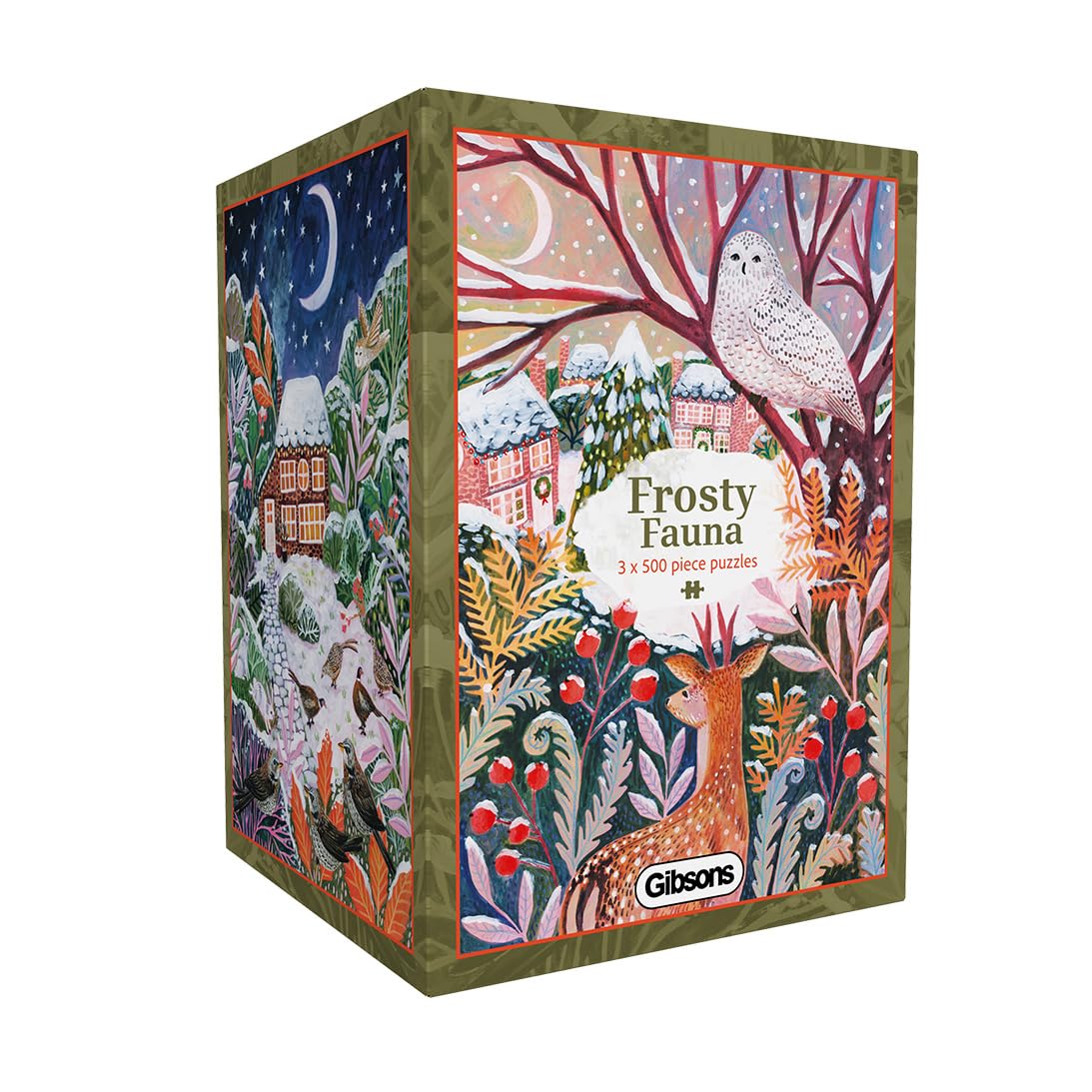 Gibsons Frosty Fauna 3 x 500 Piece Jigsaw Puzzles for Adults – Wildlife Winter Nature Scenes - Thick Pieces, Premium Sustainable Puzzle Made in the UK/EU - Multi-Box Gift Set