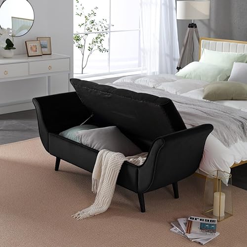 Miniatura 6 de Banco de almacenamiento de terciopelo para dormitorio, extremo de la cama con 2 almohadas, banco otomano tapizado con botones copetudos, reposapiés,