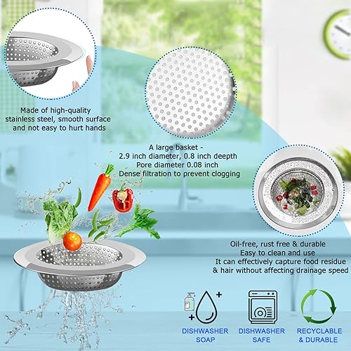 Miniatura 5 de Colador de drenaje para fregadero de cocina, paquete de 4 coladores de fregadero de acero inoxidable y malla negra para cocina con borde ancho