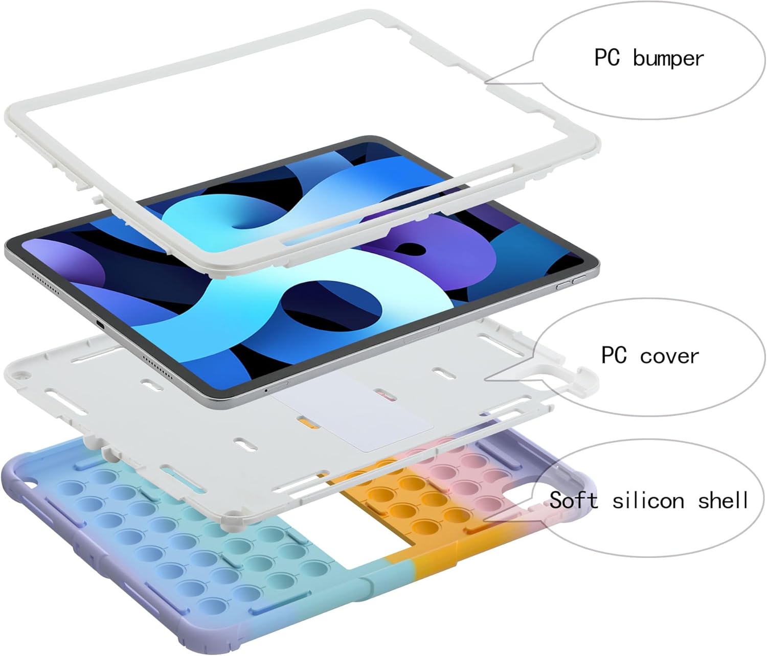 XZC iPad Pro 12.9 Case 2022/2021/2020/2018 Heavy Duty Shockproof Cover for 12.9 Inch 6th/5th/4th/3rd Gen (Rainbow 2)
