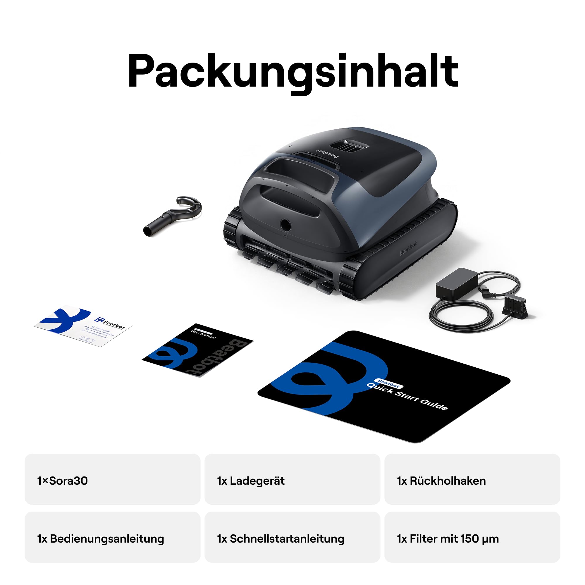 Beatbot Sora 30 Poolroboter Boden und Wand, Akku Poolsauger mit 25700 LPH Saugleistung, Poolreiniger mit smartes Parken an der Wasseroberfläche, 5 Stunden Laufzeit, 5 L Filterkorb, Tiefblau