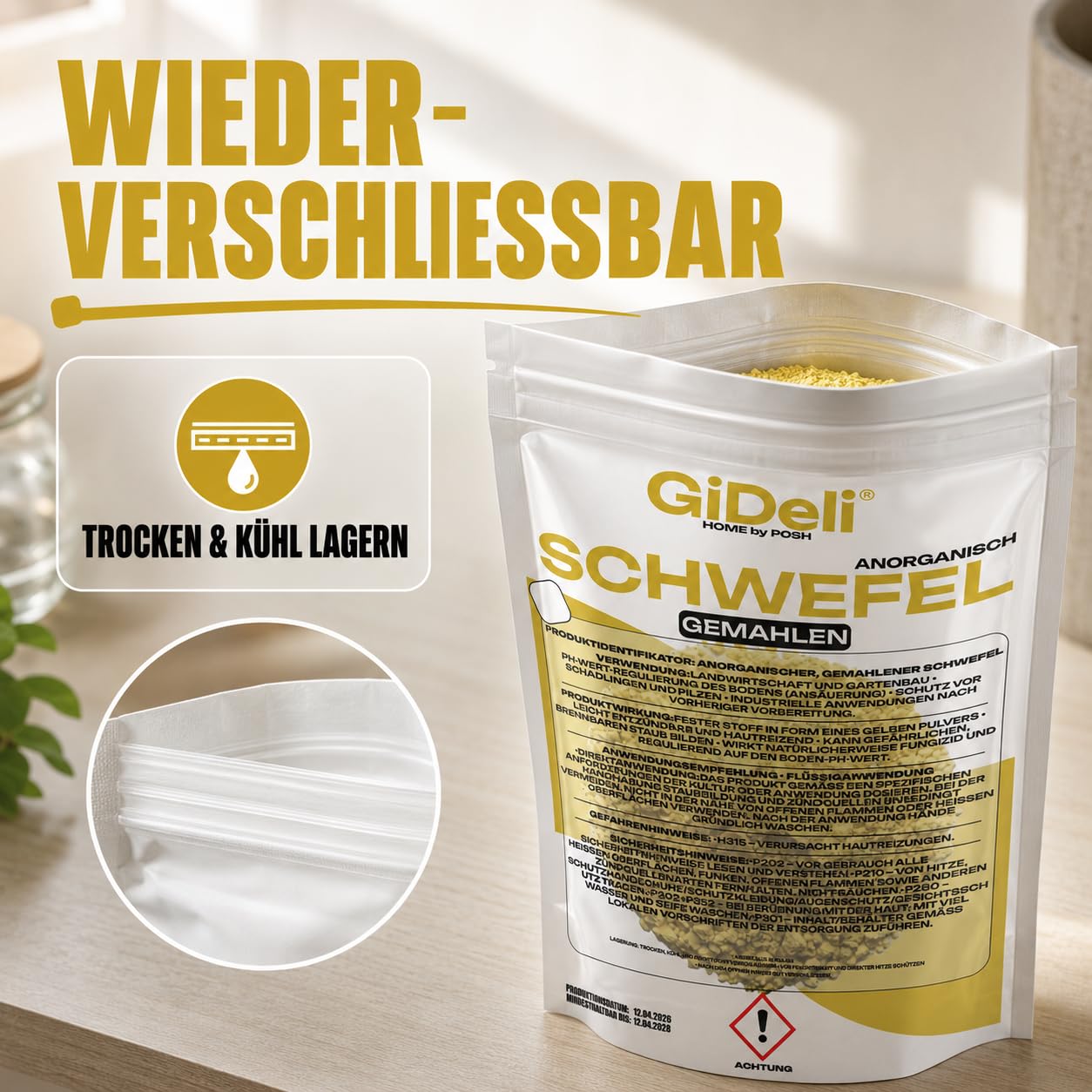 GiDeli Schwefelpulver 3 x 5 kg - Schwefel Dünger zum Ansäuern